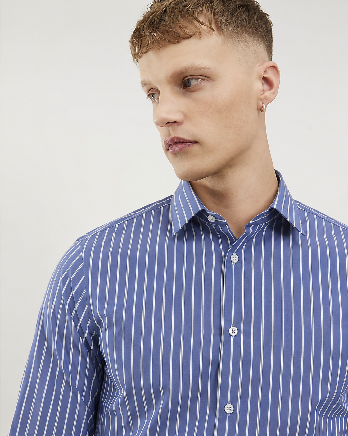 Men’s Blue & White Striped Formal Shirt – Long Sleeve