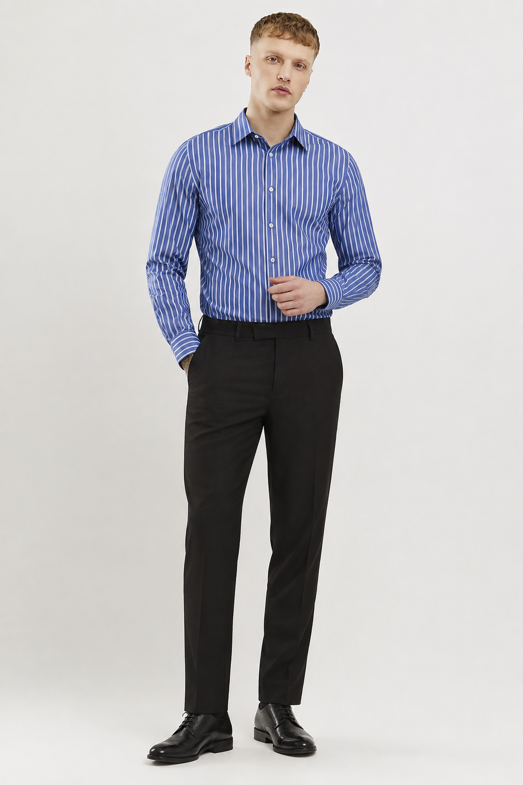 Men’s Blue & White Striped Formal Shirt – Long Sleeve