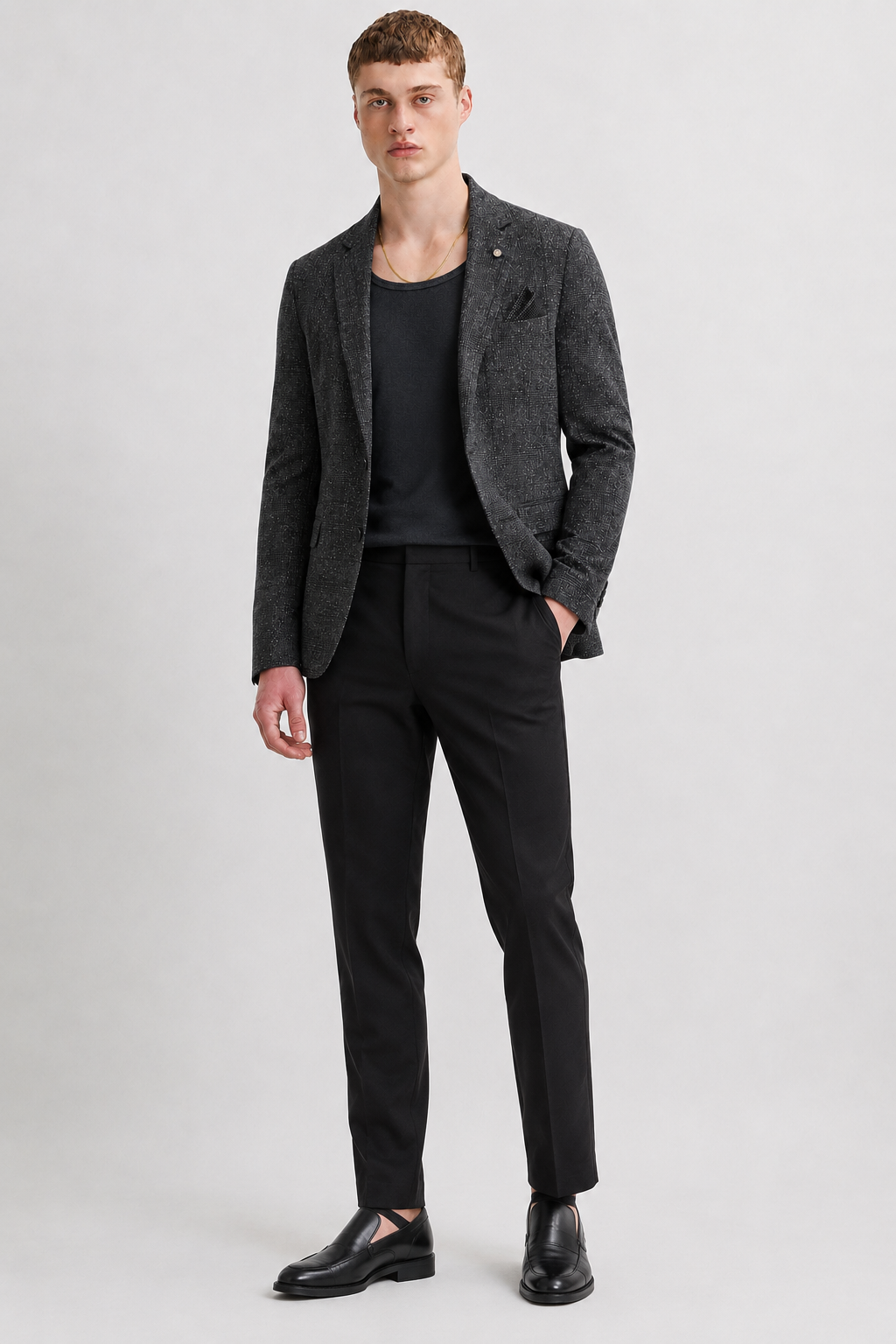 Charcoal Textured Slim Fit Blazer