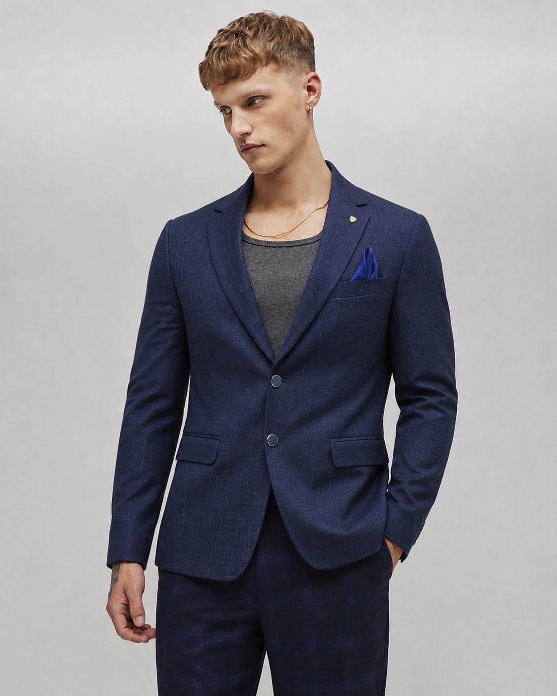Navy Blue Textured Blazer