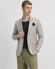 Beige Textured Slim Fit Blazer
