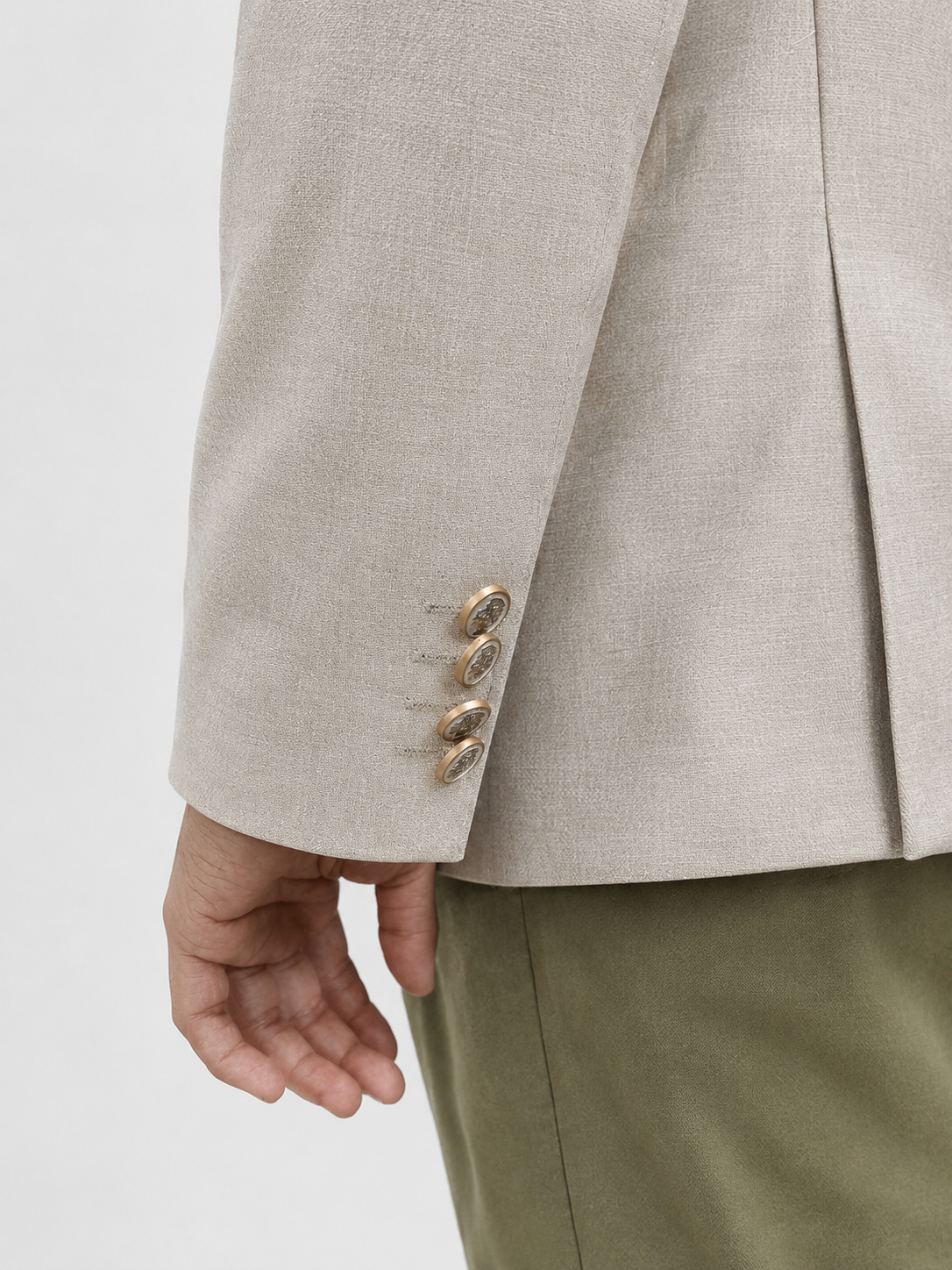 Beige Textured Slim Fit Blazer