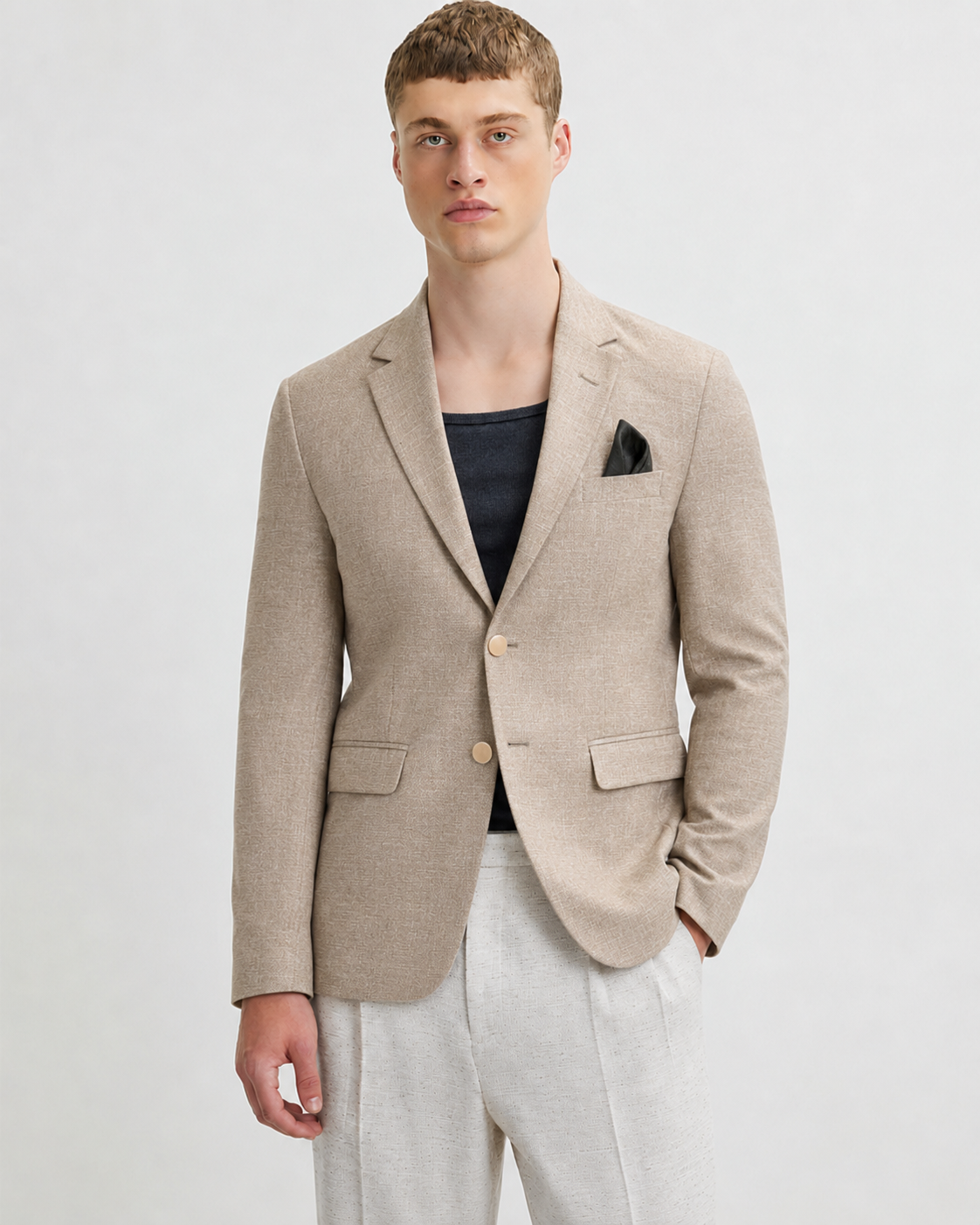 Dark Beige Textured Slim Fit Blazer