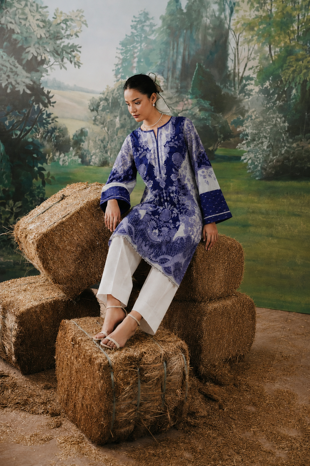 Basic Printed Lawn 3 PCS Suit Stitched Blue