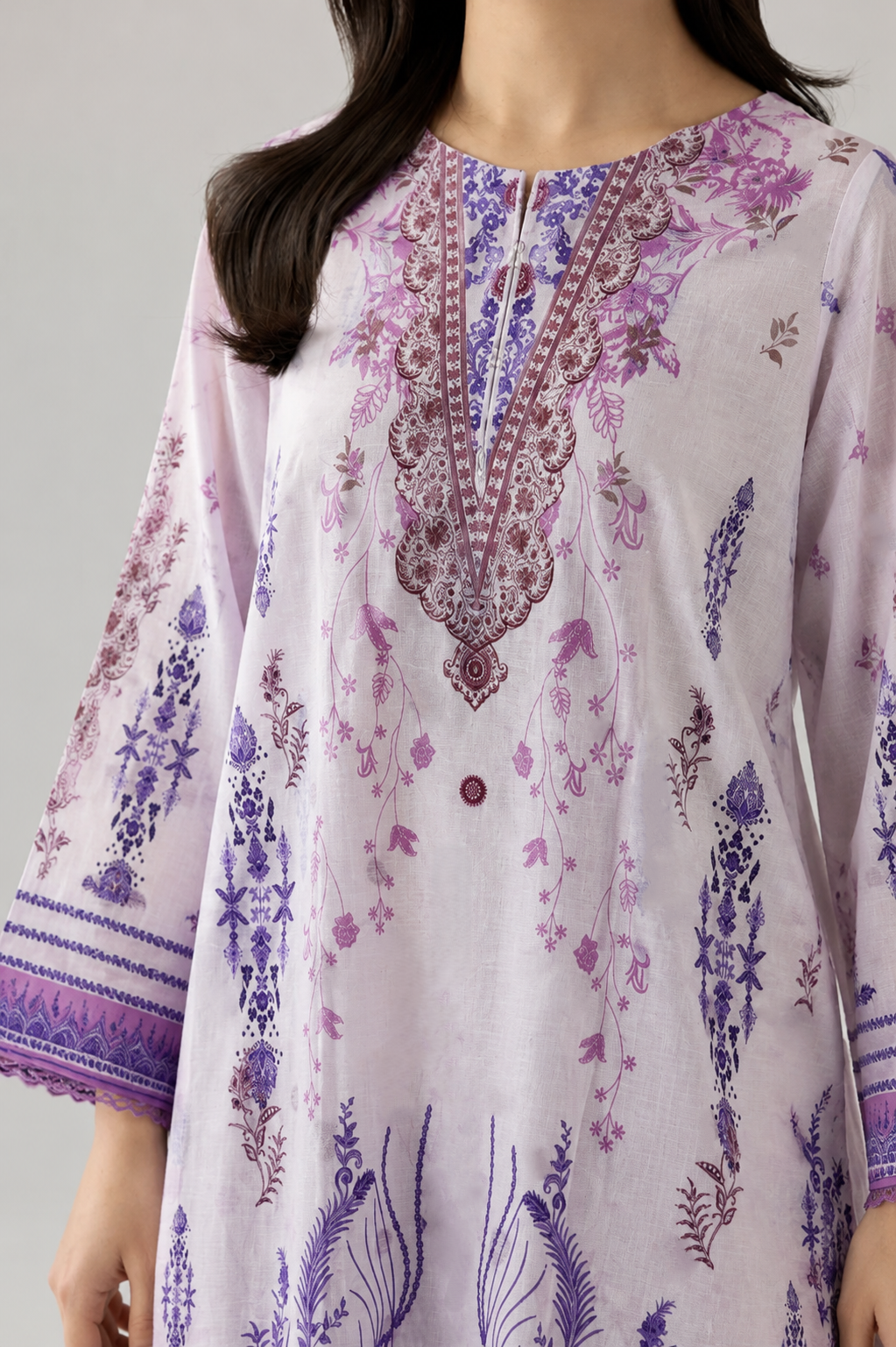 Basic Printed Lawn 3 PCS Suit Stitched Pink