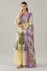 Basic Printed Lawn 3 PCS Suit Stitched Yellow