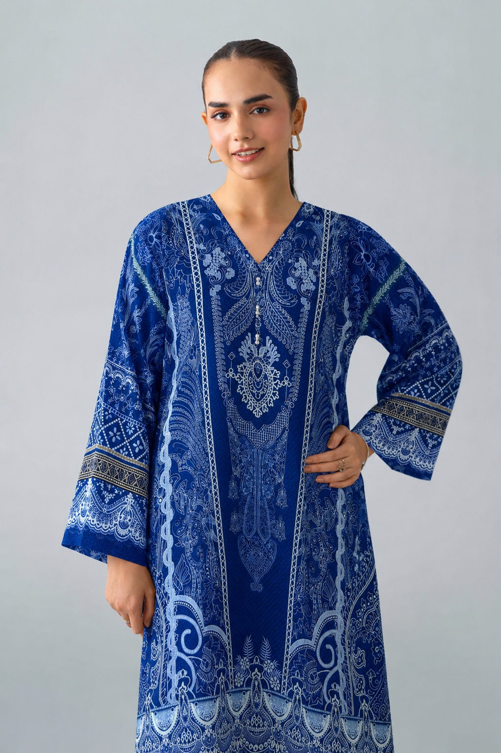 Basic Printed Lawn 3 PCS Suit Stitched Blue