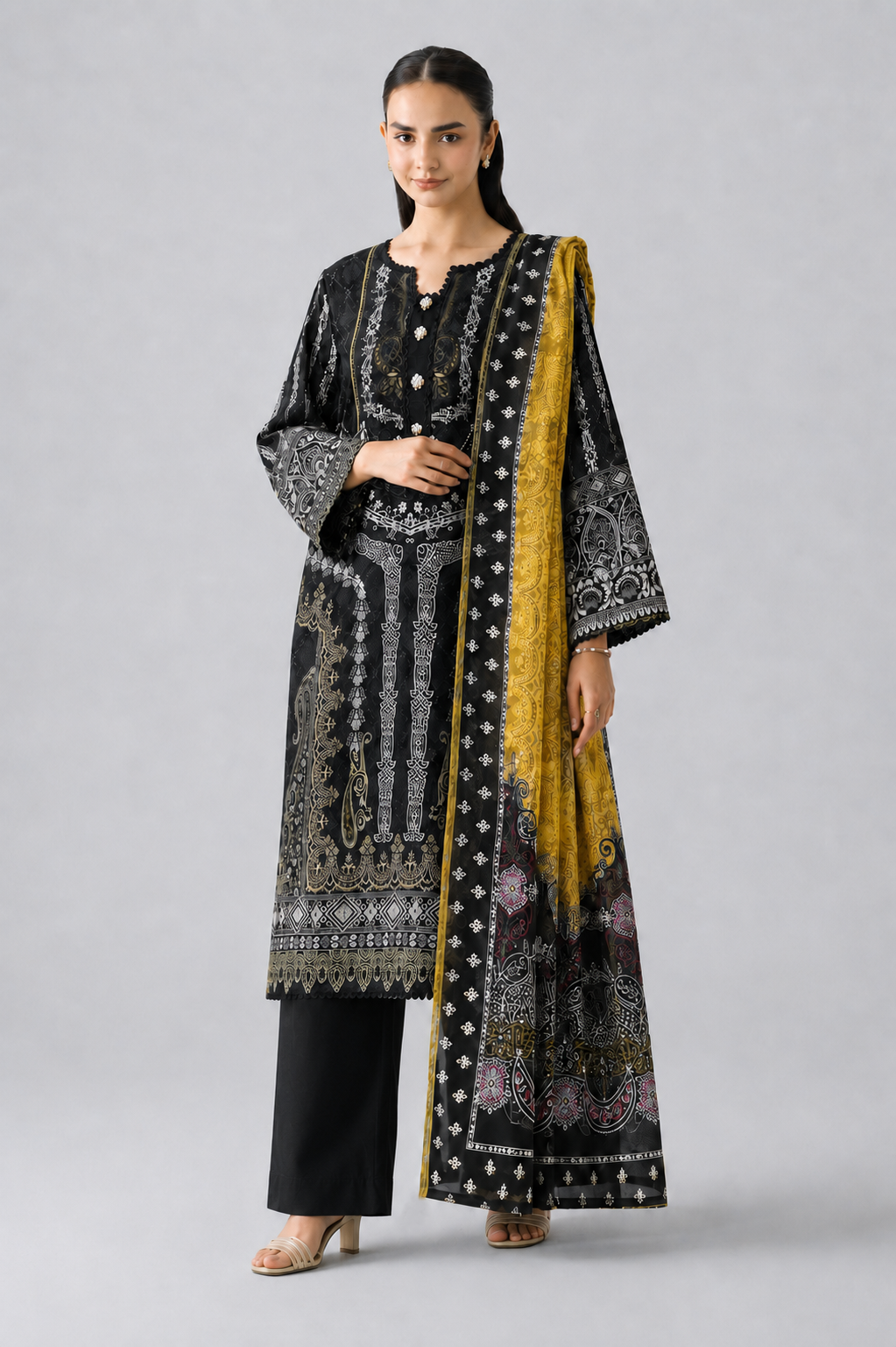 Basic Blue Printed Lawn 3 PCS Suit