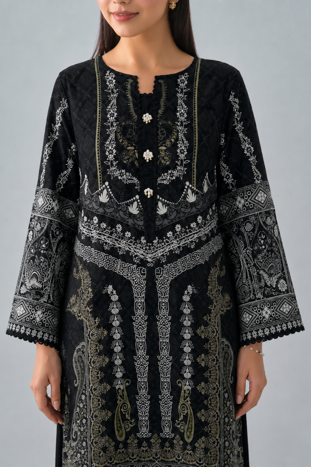 Basic Blue Printed Lawn 3 PCS Suit
