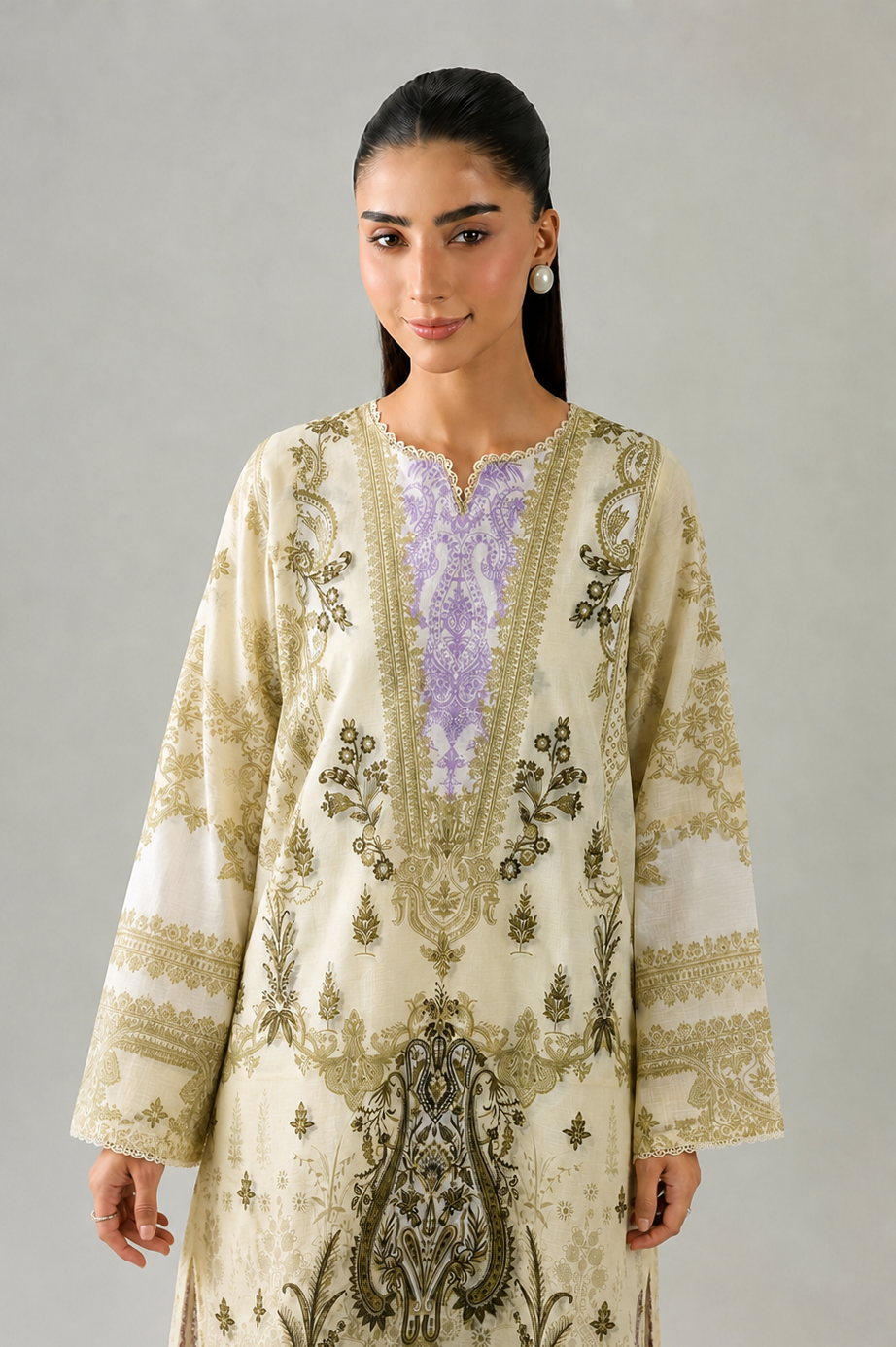 Basic Printed Lawn 3 PCS Suit Stitched Yellow