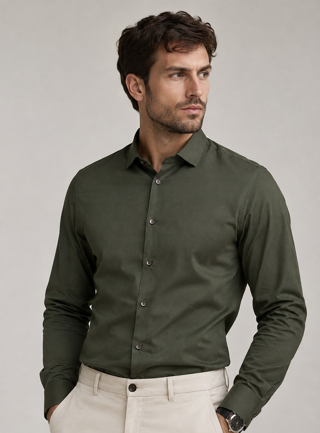 Men’s Olive Green Formal Shirt – Full Sleeve
