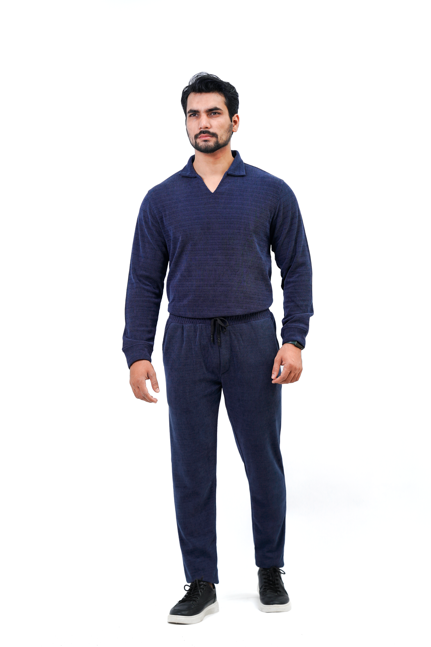 Men’s V-Neck Full Sleeve Polo Tracksuit – Navy Blue