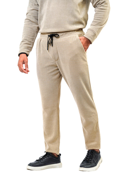 Men’s V-Neck Full Sleeve Polo Tracksuit – Beige