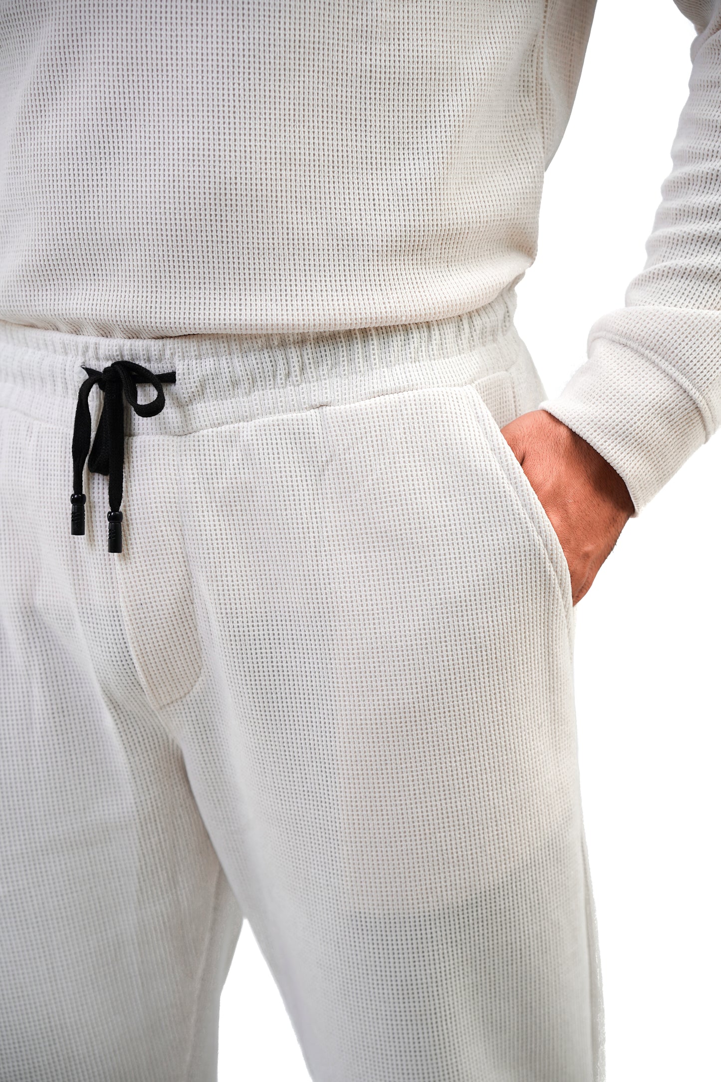 Men’s V-Neck Full Sleeve Polo Tracksuit – White (Velour-Knit Blend)