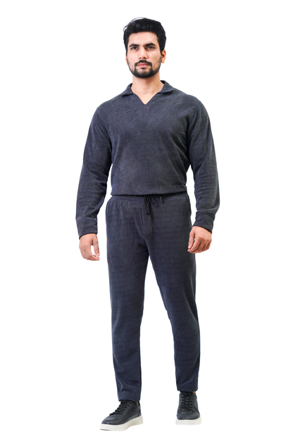 Men’s V-Neck Full Sleeve Polo Tracksuit – Charcoal