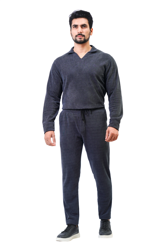 Men’s V-Neck Full Sleeve Polo Tracksuit – Charcoal