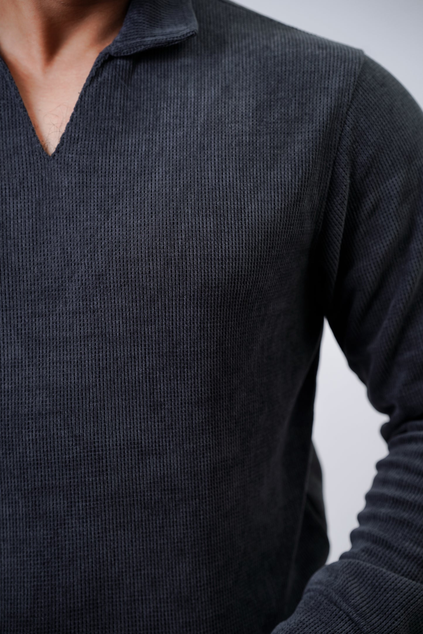Men’s Long-Sleeve Knit Polo Shirt – Charcoal