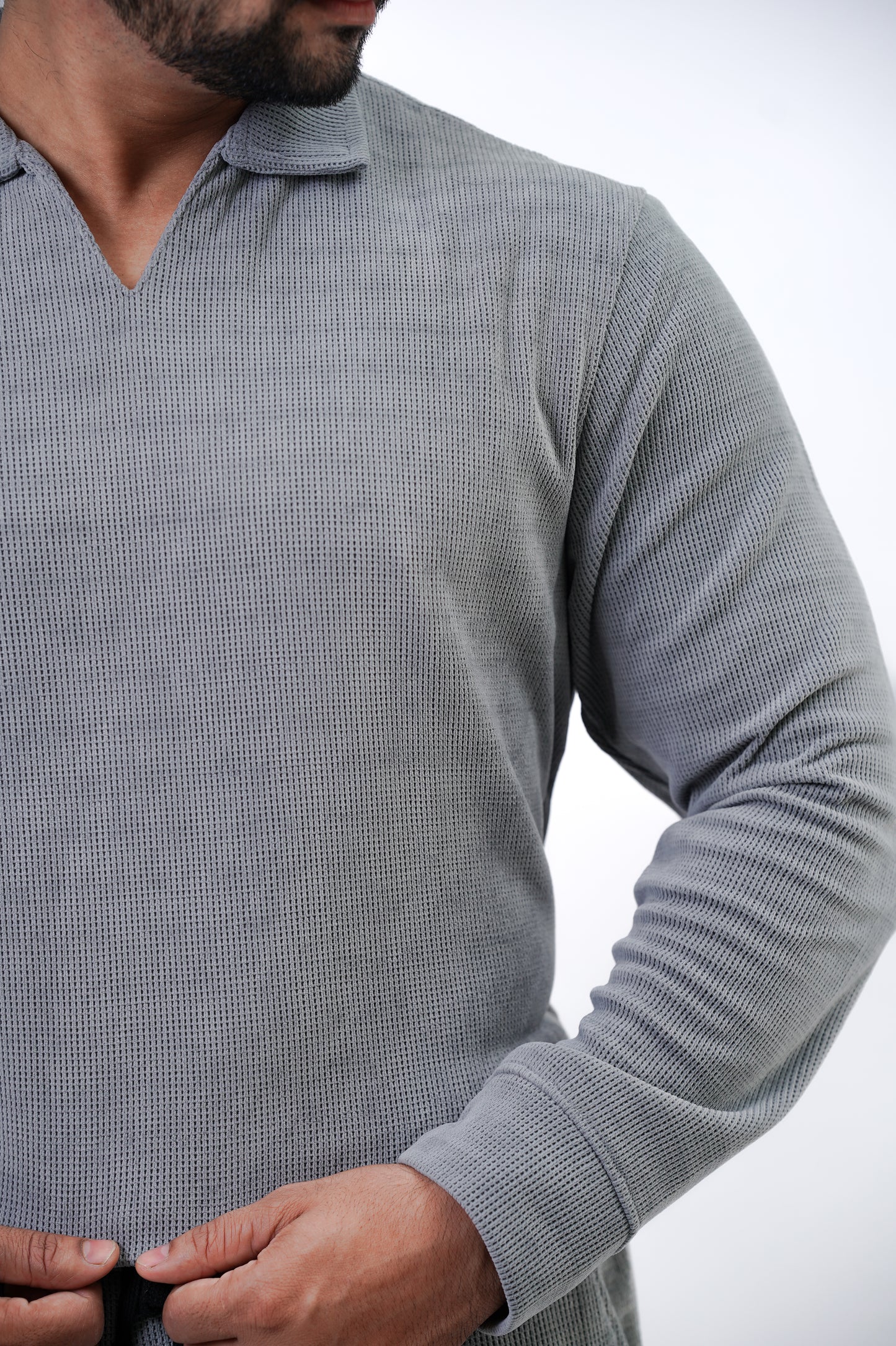 Men’s V-Neck Full Sleeve Polo Tracksuit – Light Grey