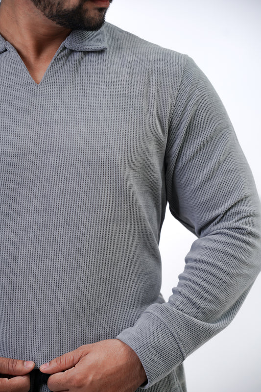 Men’s V-Neck Full Sleeve Polo Tracksuit – Light Grey