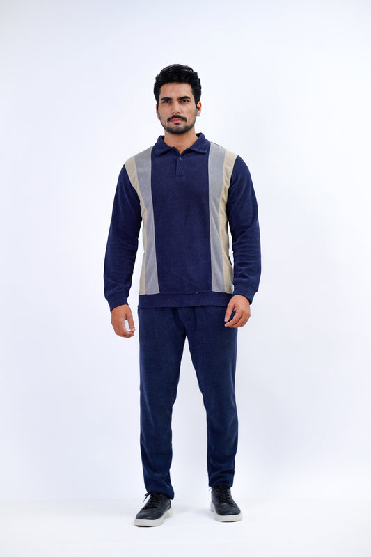Men’s Knitted Two-Piece Tracksuit – Navy Blue