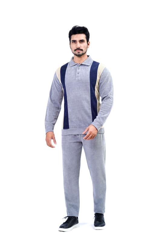Men’s Knitted Two-Piece Tracksuit – Light Grey