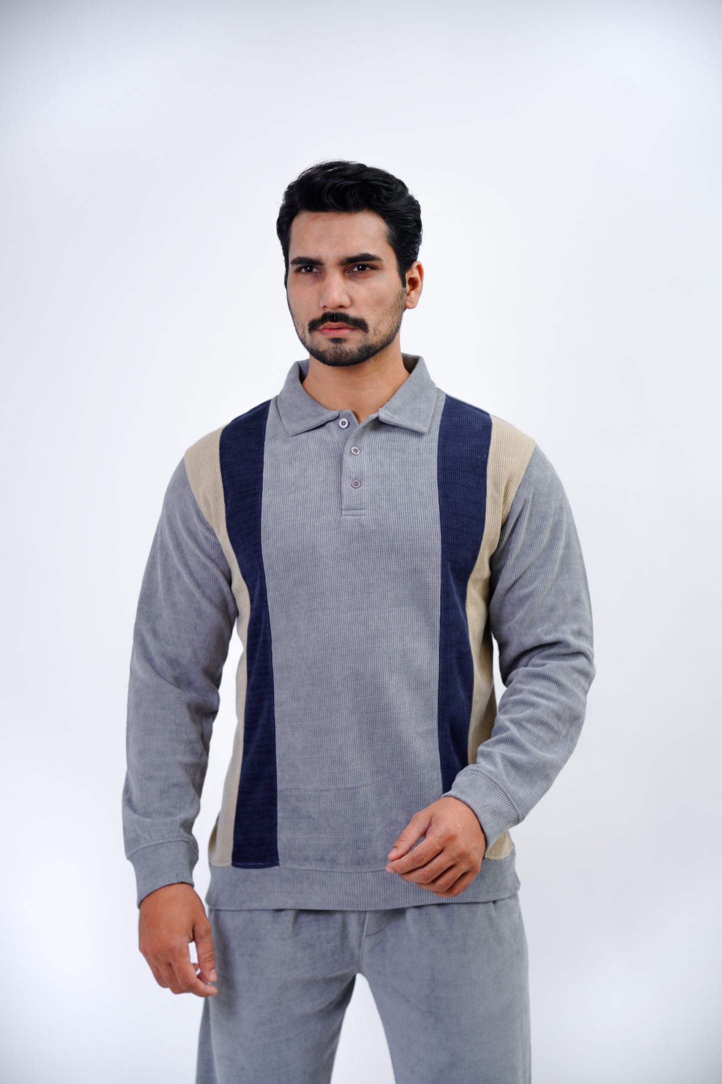 Men’s Knitted Two-Piece Tracksuit – Light Grey