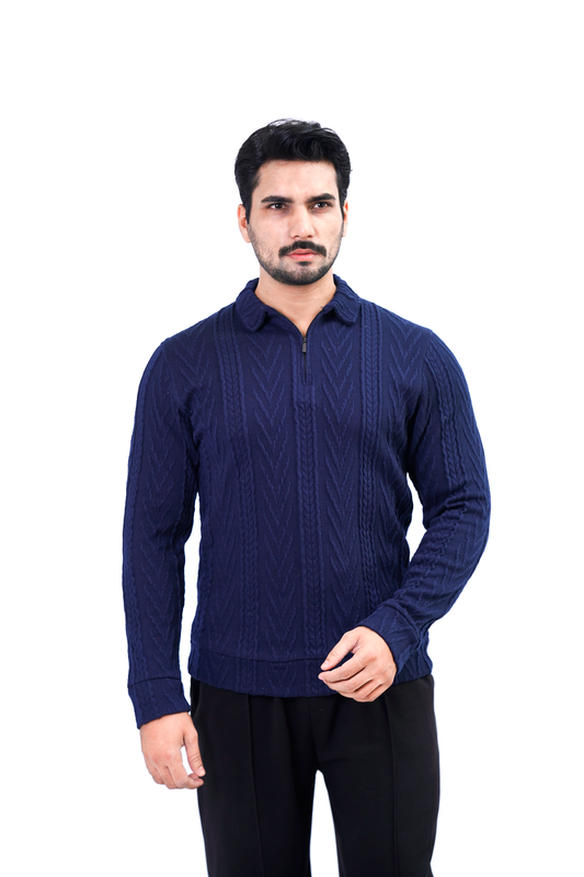 Men’s Textured Half-Zip Sweater – Navy