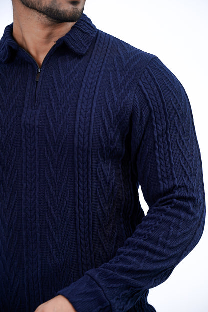Men’s Textured Half-Zip Sweater – Navy