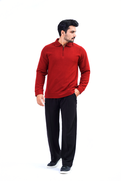Men’s Classic Knit Half-Zip Sweater – Red