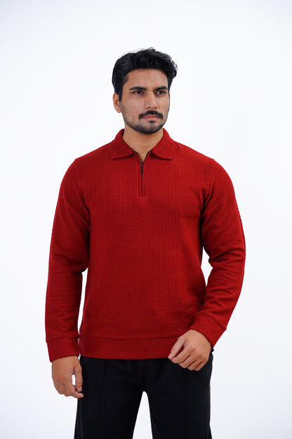 Men’s Classic Knit Half-Zip Sweater – Red