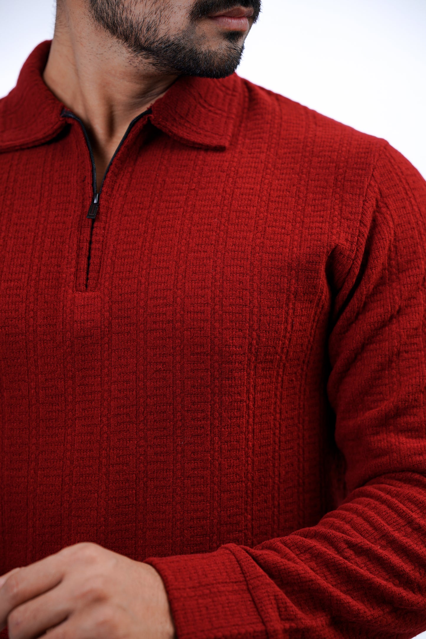 Men’s Classic Knit Half-Zip Sweater – Red