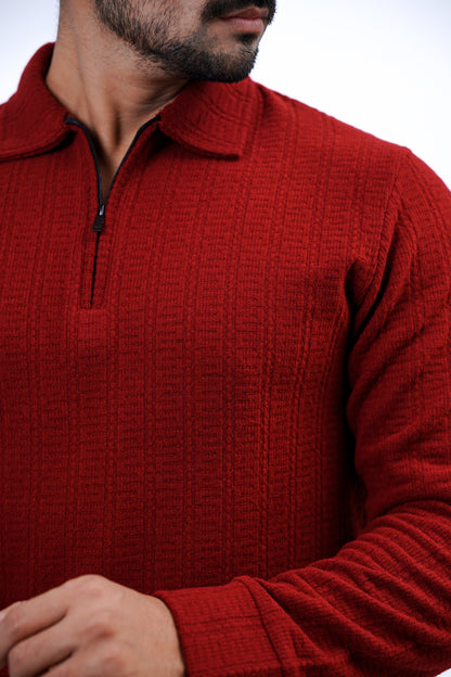 Men’s Classic Knit Half-Zip Sweater – Red