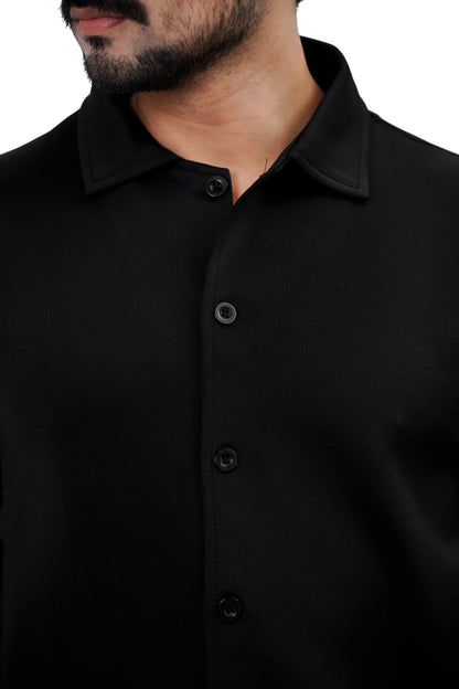 Men’s Button-Up Shirt Jacket – Black (Polyester Blend)