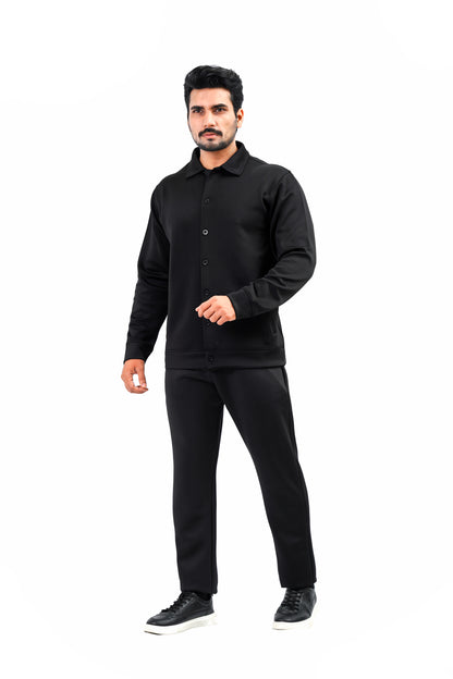 Men’s Button-Up Shirt Jacket – Black (Polyester Blend)