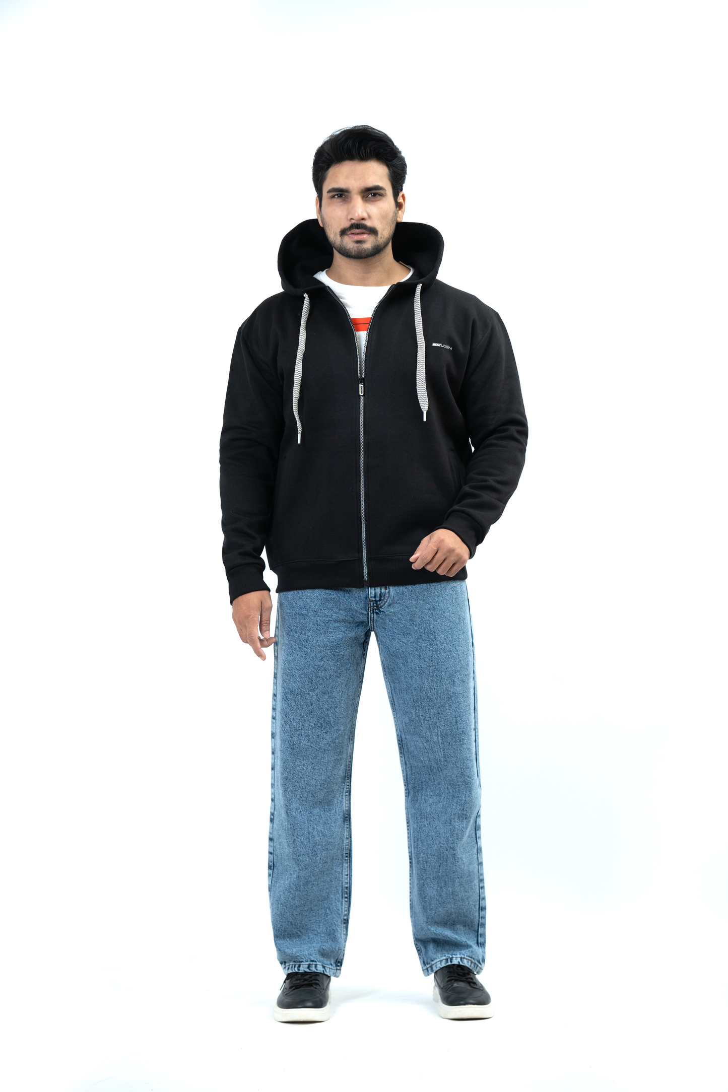 MEN Zip-Up Fleece Hoodie – Black