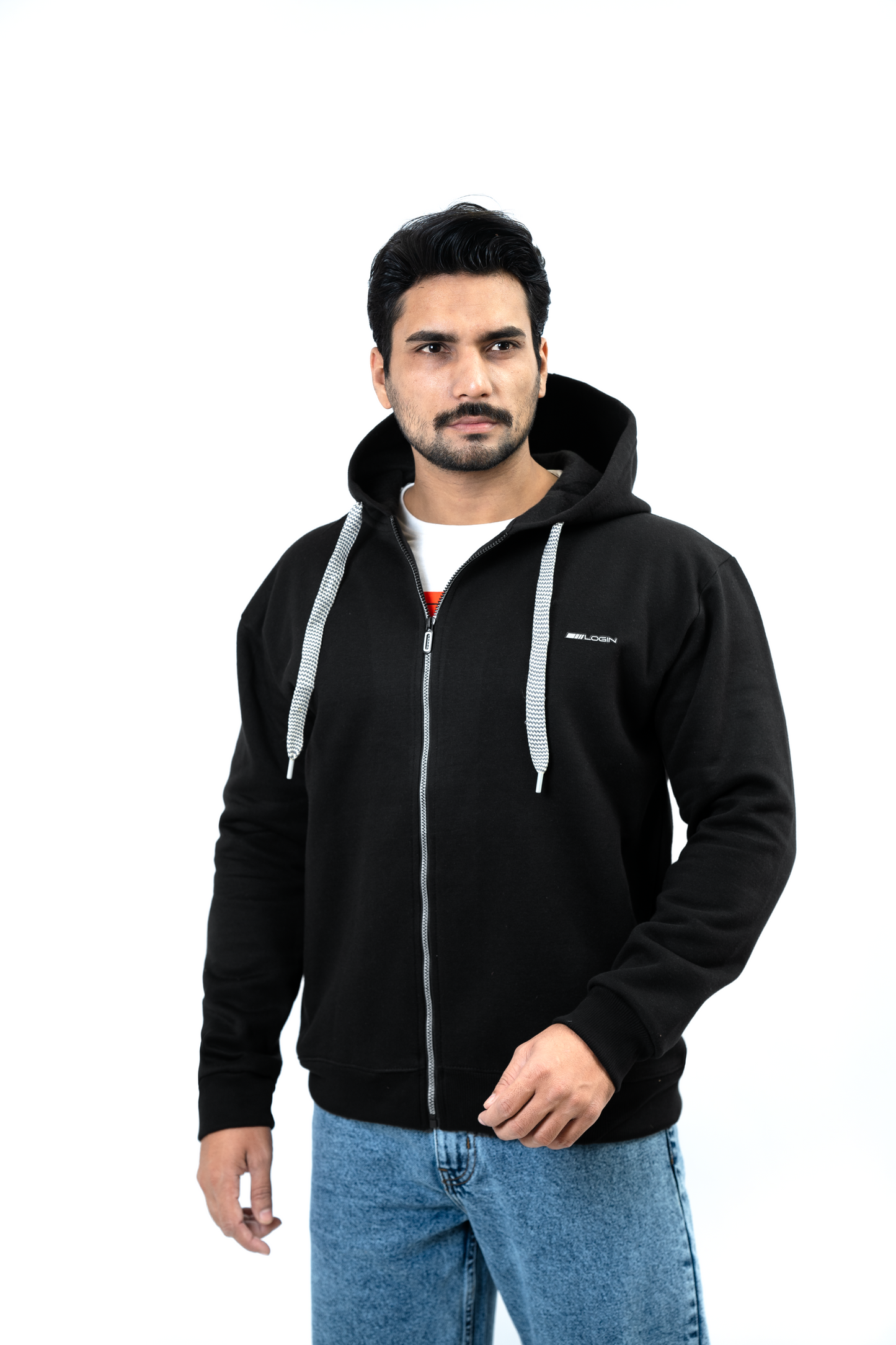 MEN Zip-Up Fleece Hoodie – Black