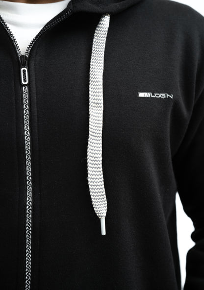 MEN Zip-Up Fleece Hoodie – Black