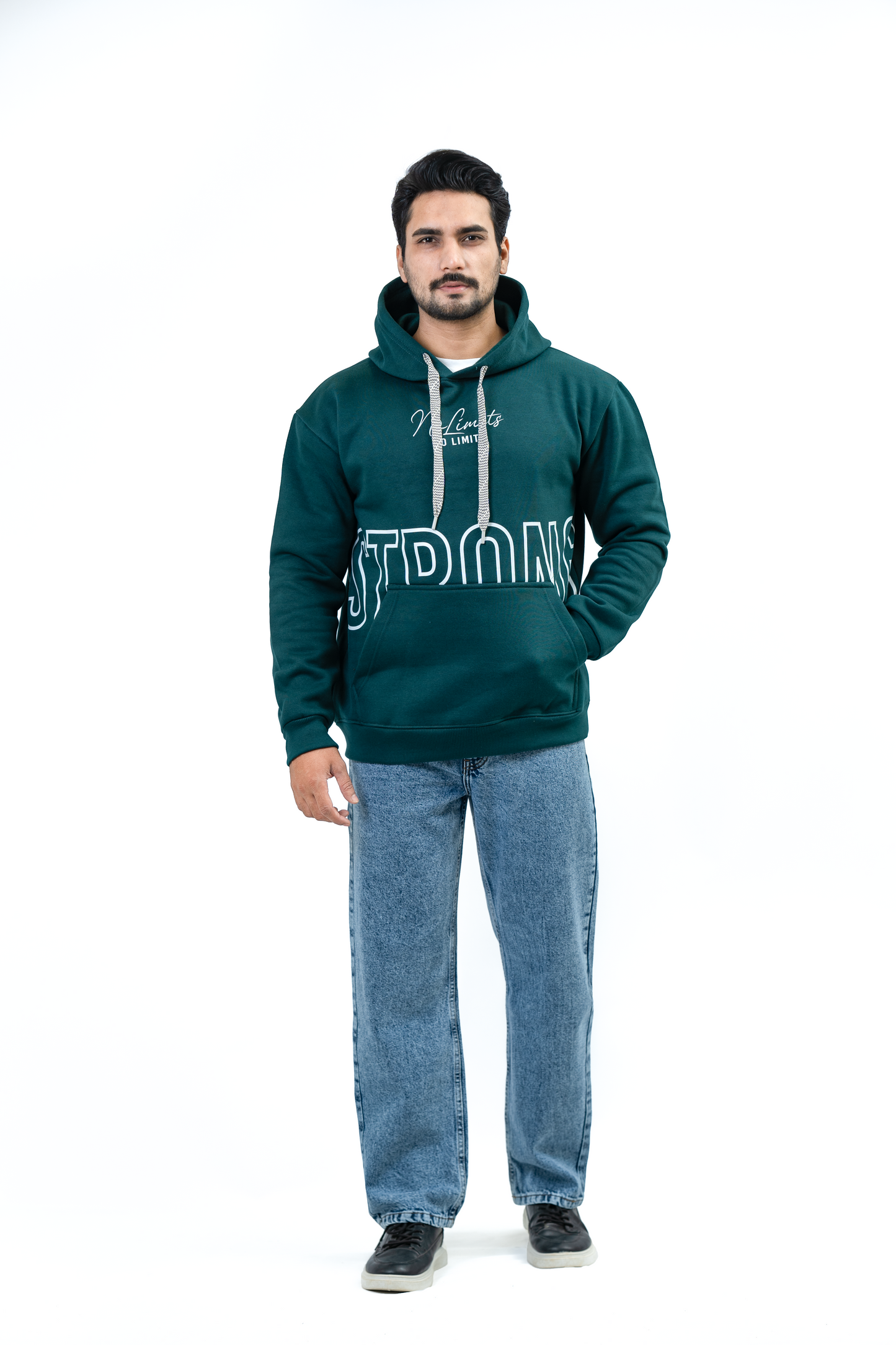 MEN Zip-Up Fleece Hoodie – Bottle Green