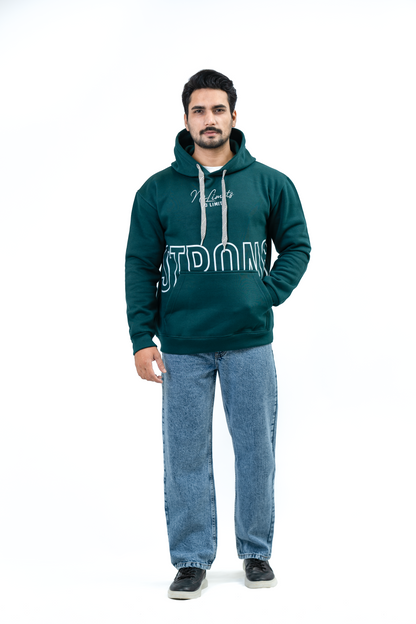 MEN Zip-Up Fleece Hoodie – Bottle Green