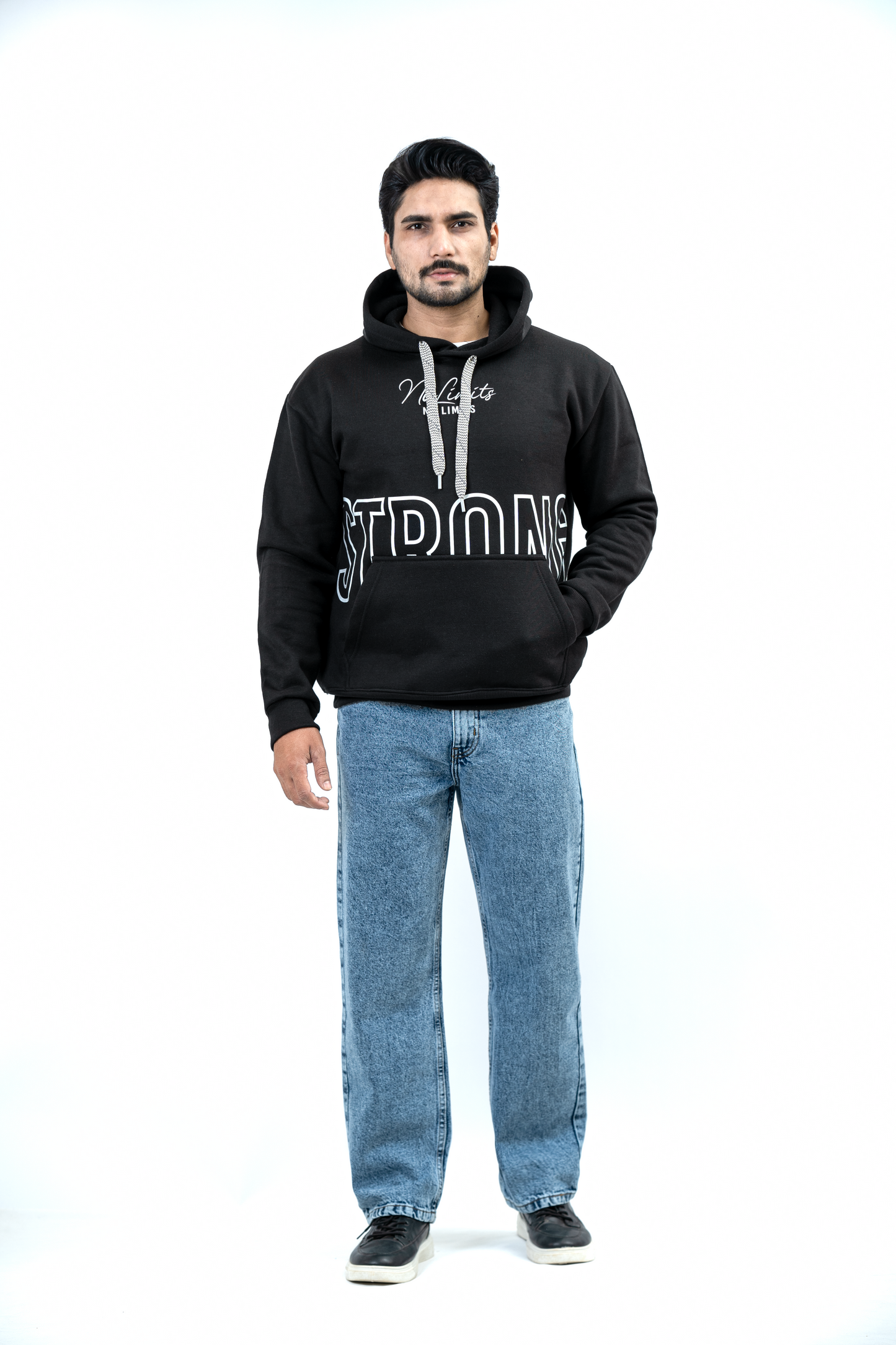 MEN Zip-Up Fleece Hoodie – Black