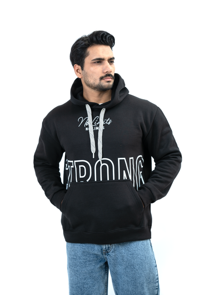 MEN Zip-Up Fleece Hoodie – Black