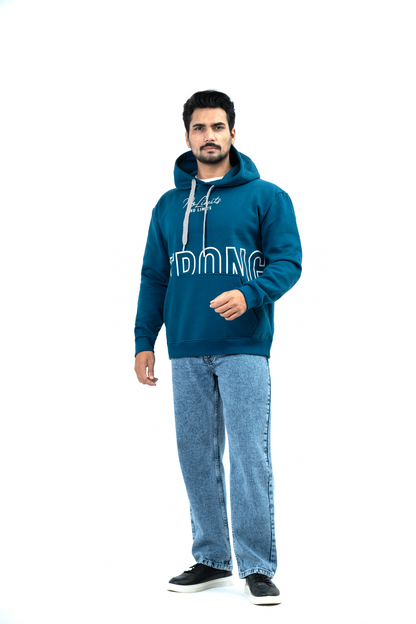 MEN Zip-Up Fleece Hoodie – Teal Blue