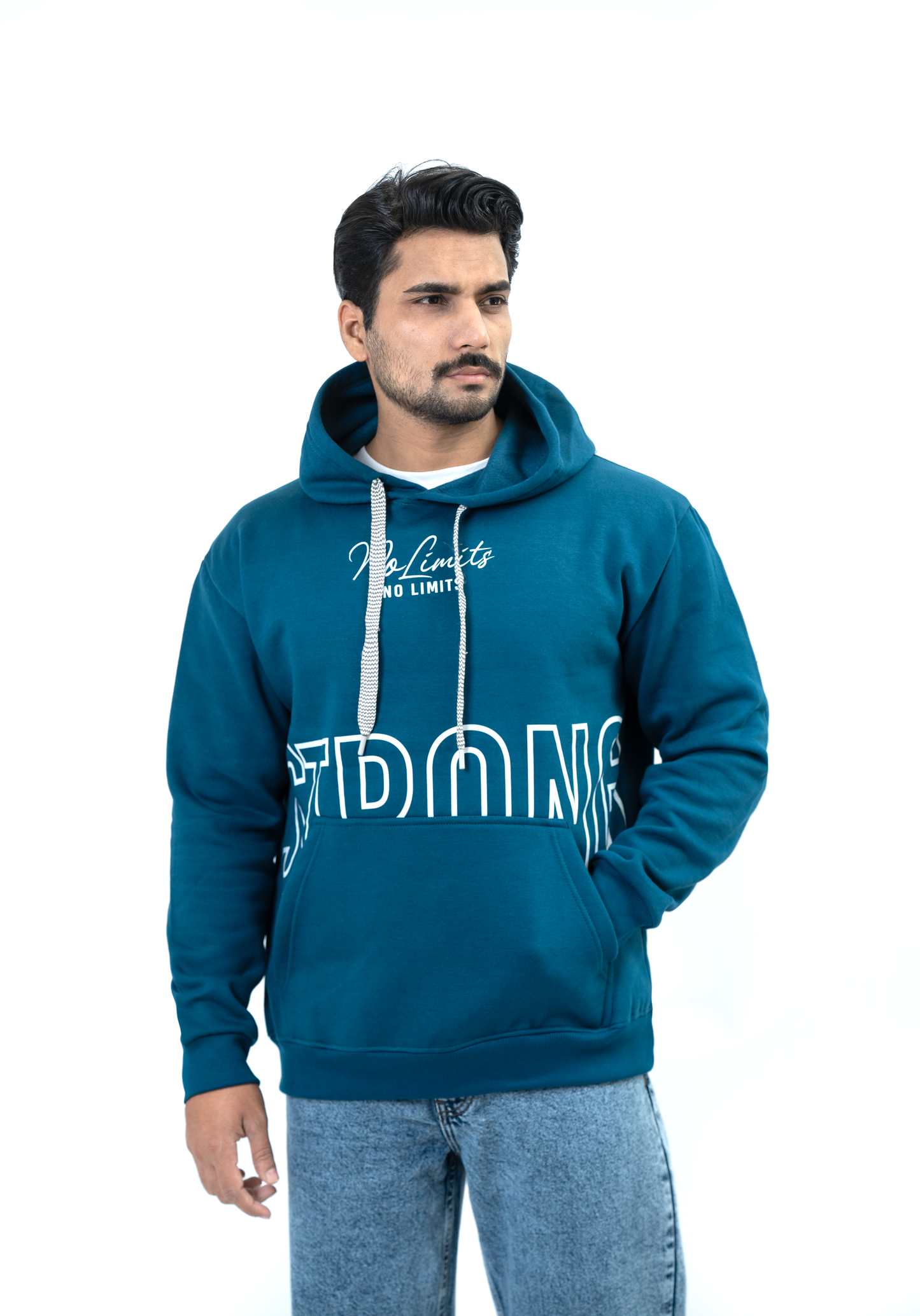 MEN Zip-Up Fleece Hoodie – Teal Blue
