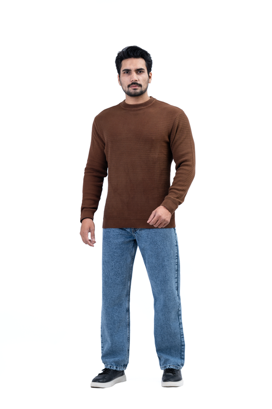 Men’s Full-Sleeve Knitted Sweat Shirt – Dark Brown