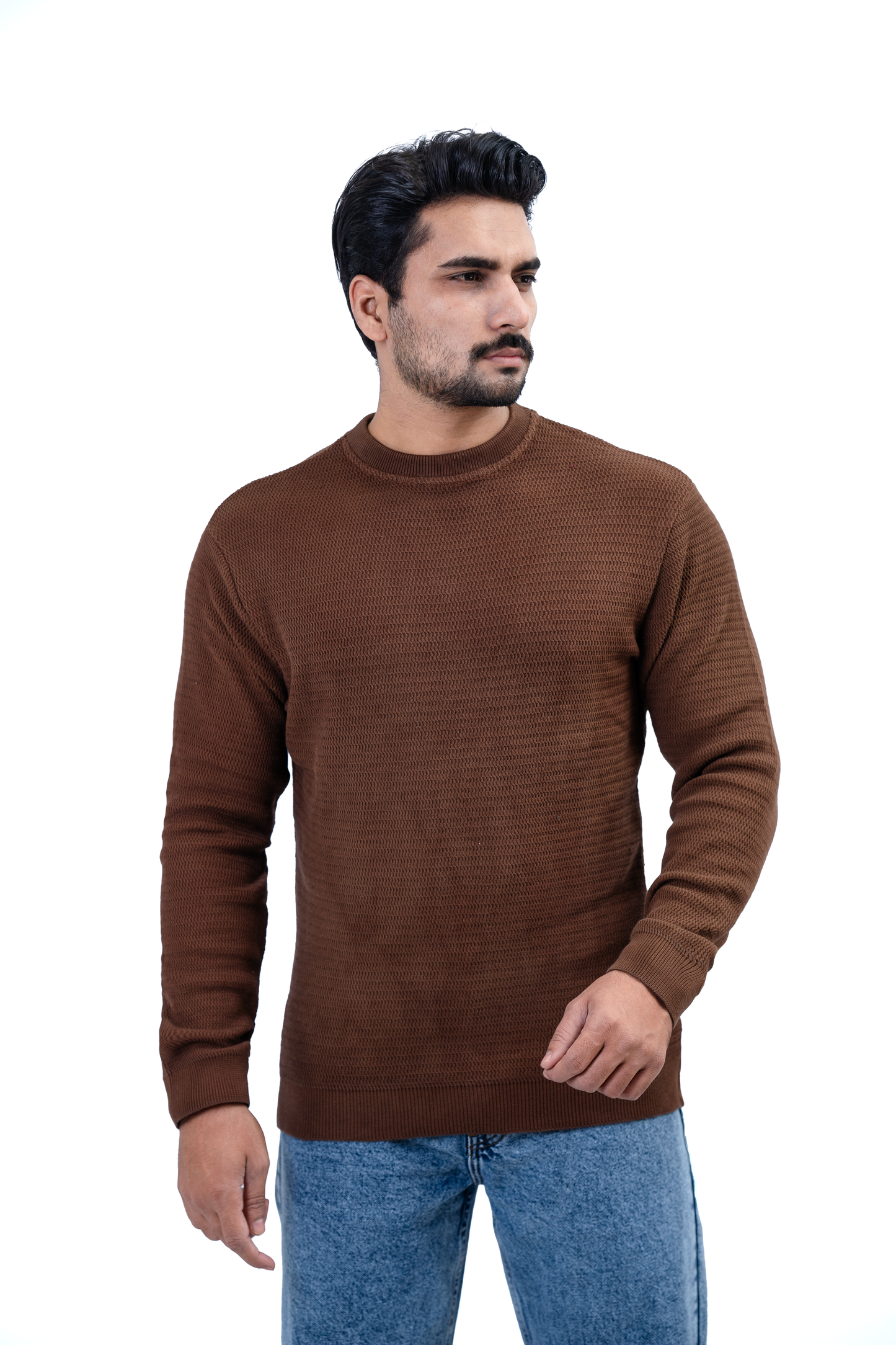 Men’s Full-Sleeve Knitted Sweat Shirt – Dark Brown