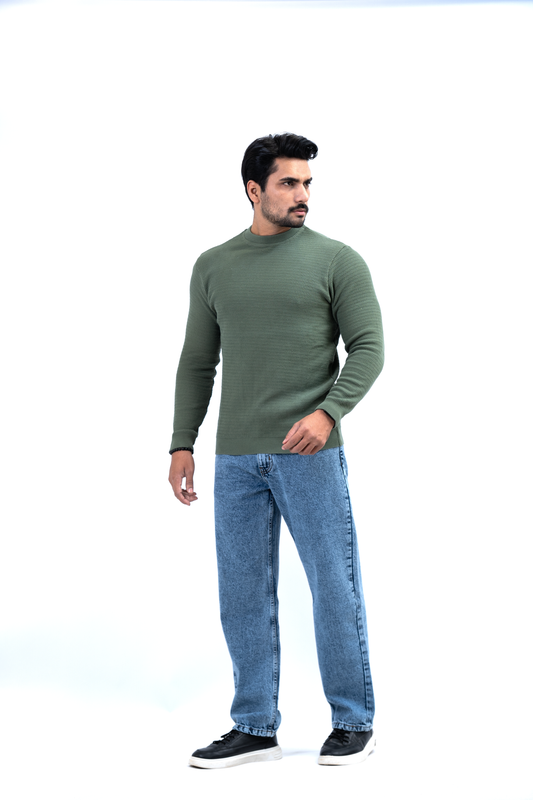 Men’s Full-Sleeve Knitted Sweat Shirt – Dark Green