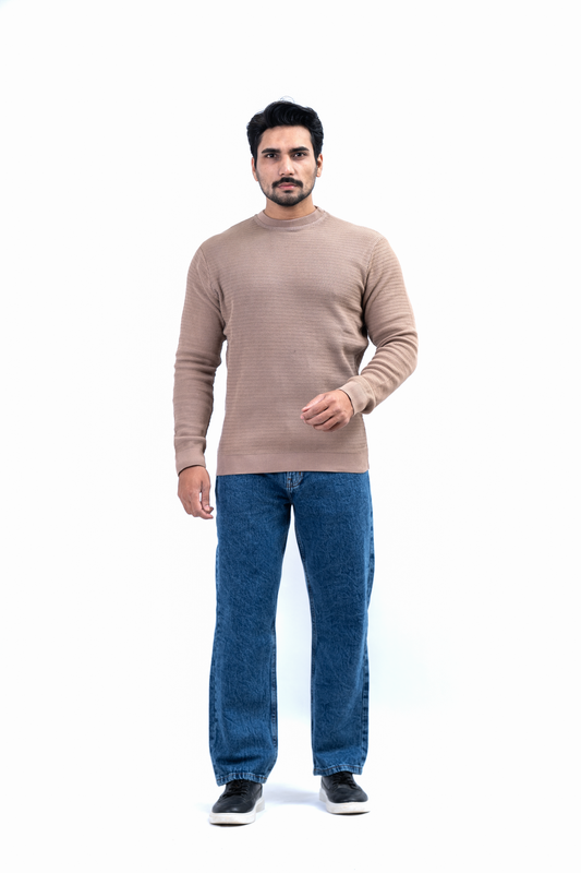 Men’s Full-Sleeve Knitted Sweat Shirt – Light Brown