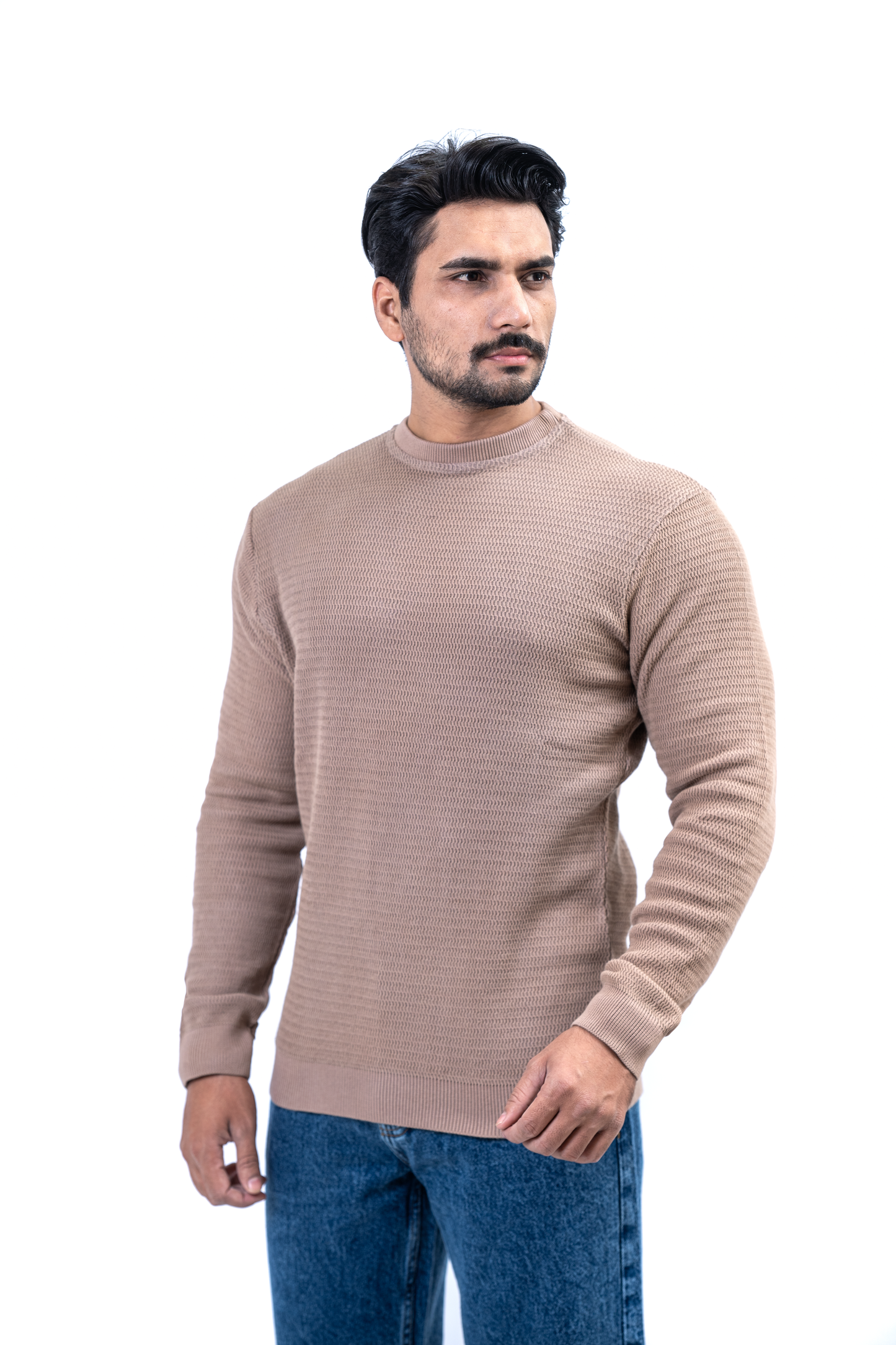 Men’s Full-Sleeve Knitted Sweat Shirt – Light Brown