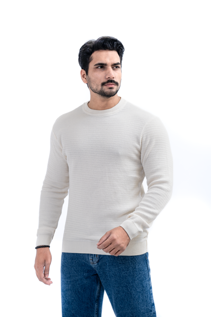 Men’s Full-Sleeve Knitted Sweat Shirt – White