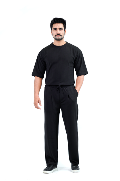 Men's Textured Comfort Track Suit (Full Set) – Black
